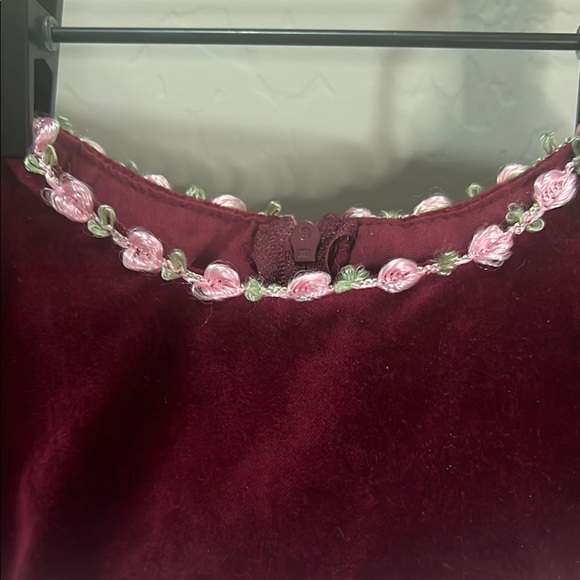 Vintage Dress Baby Toddler  Pink Maroon Roses Velvet Tulle Girl Formal Easter - Picture 5 of 11